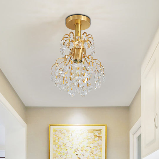 Contemporary Semi Flush Ceiling Light - Brass Finish Geometric Design with Metal and Crystal Accents