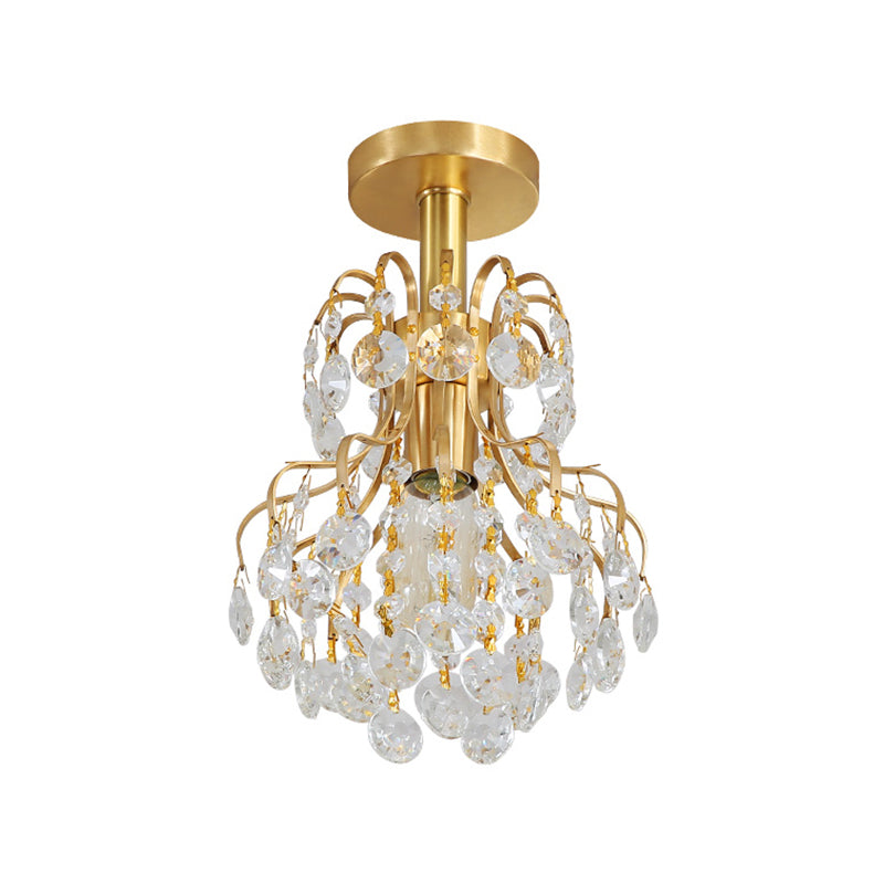 Contemporary Semi Flush Ceiling Light - Brass Finish Geometric Design with Metal and Crystal Accents