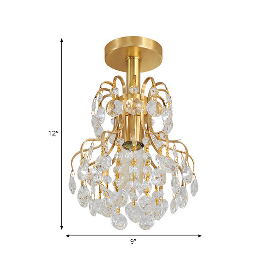 Contemporary Semi Flush Ceiling Light - Brass Finish Geometric Design with Metal and Crystal Accents