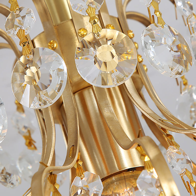 Contemporary Semi Flush Ceiling Light - Brass Finish Geometric Design With Metal And Crystal Accents