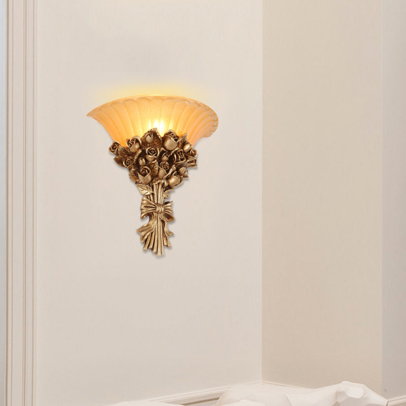 Colonial Resin Single Light Wall Mounted Lamp With Gold Finish Bouquet Design