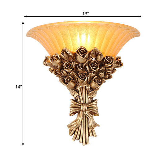 Colonial Resin Single Light Wall Mounted Lamp With Gold Finish Bouquet Design