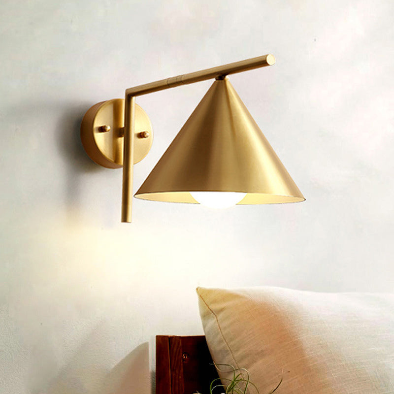 Golden Cone Sconce: Modernist Iron Wall Mounted Lamp With Right Angle Arm