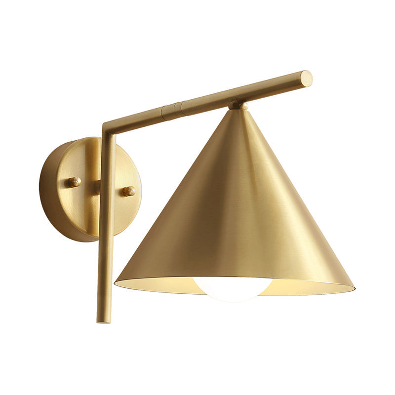 Golden Cone Sconce: Modernist Iron Wall Mounted Lamp With Right Angle Arm