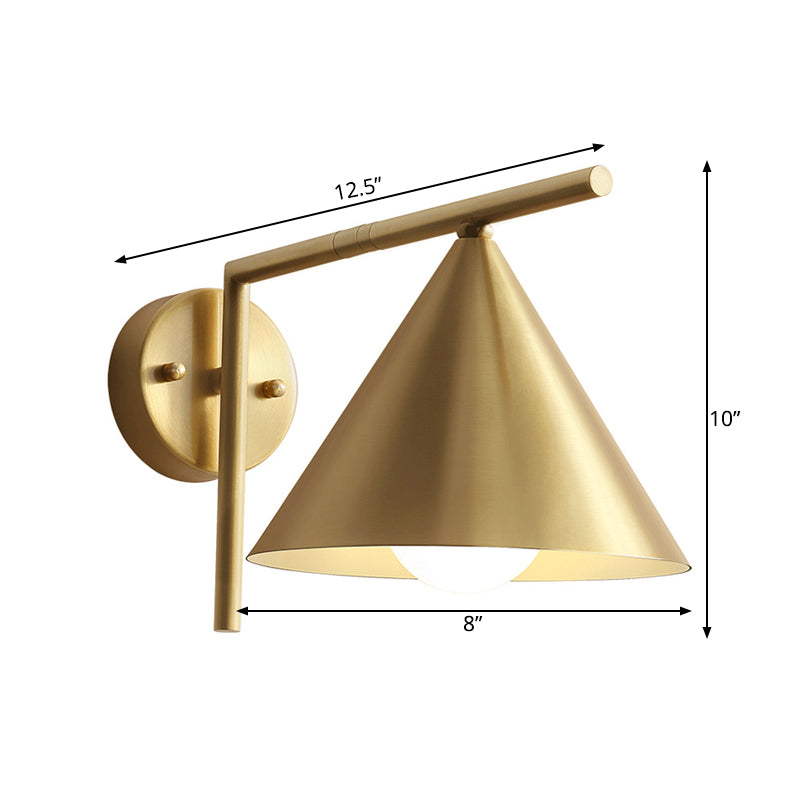 Golden Cone Sconce: Modernist Iron Wall Mounted Lamp With Right Angle Arm