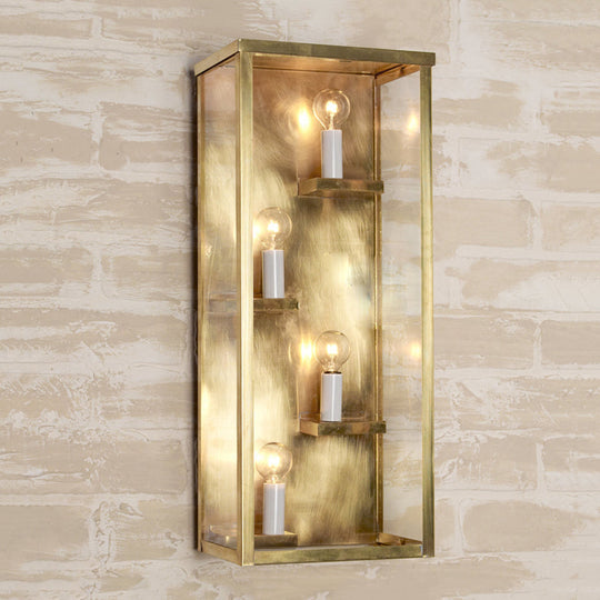 Vintage Cuboid Box Wall Mount Light - Metallic With Clear Glass 4 Bulbs Gold/Black Sconce