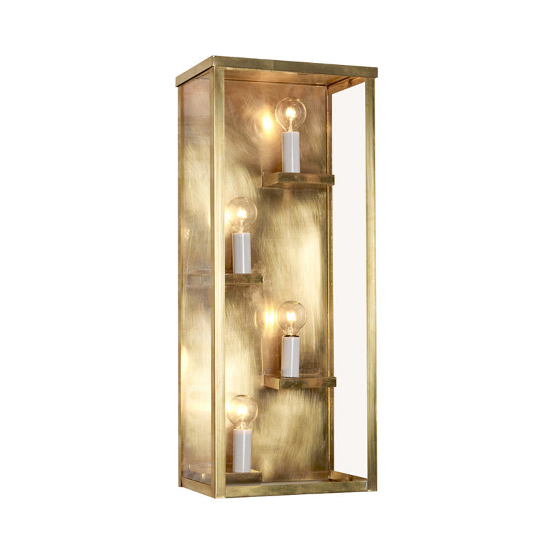 Vintage Cuboid Box Wall Mount Light - Metallic With Clear Glass 4 Bulbs Gold/Black Sconce