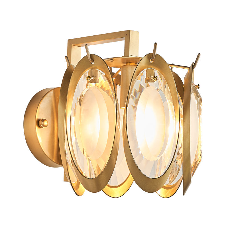 Golden Colonial Style Brass And Crystal Wall Sconce With Oval Lighting Fixture