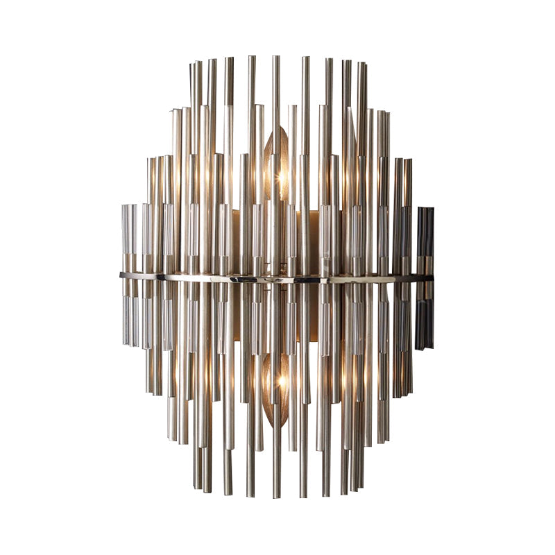 Retro Metallic Tubular Wall Mounted Lamp - Chrome/Black 1-Light Sconce Lighting