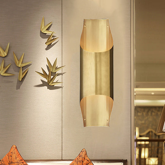 Gold Flush Sconce Light With Minimal Beveled Piping 2 Bulbs Metallic Indoor Wall Lamp Up And Down