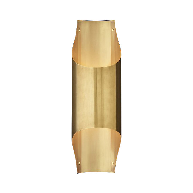 Gold Flush Sconce Light With Minimal Beveled Piping 2 Bulbs Metallic Indoor Wall Lamp Up And Down