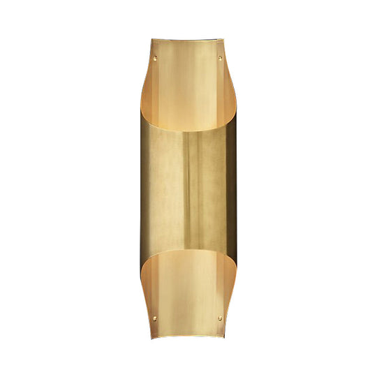 Gold Flush Sconce Light With Minimal Beveled Piping 2 Bulbs Metallic Indoor Wall Lamp Up And Down