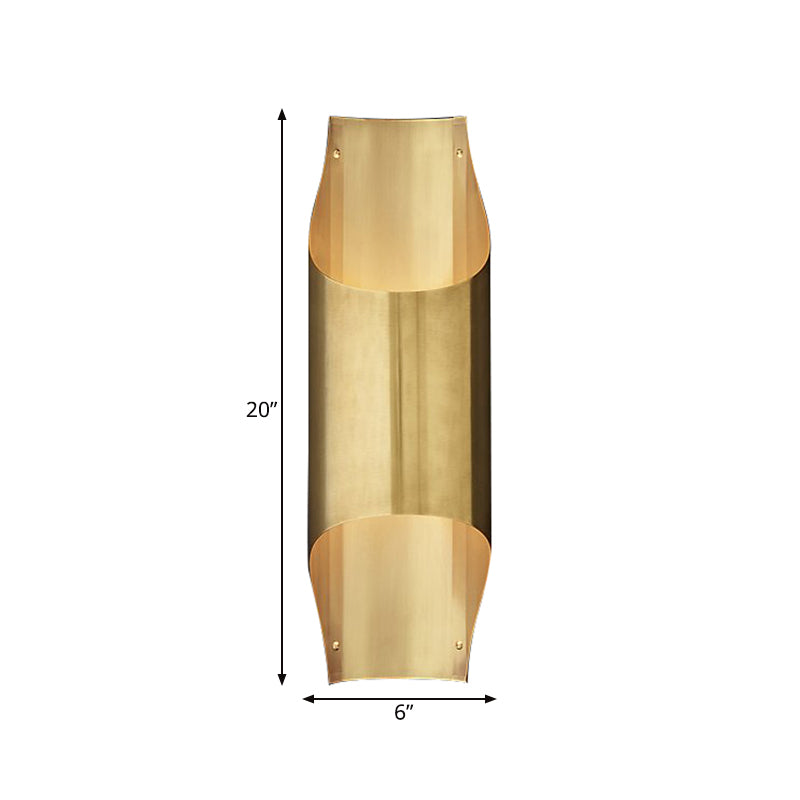 Gold Flush Sconce Light With Minimal Beveled Piping 2 Bulbs Metallic Indoor Wall Lamp Up And Down