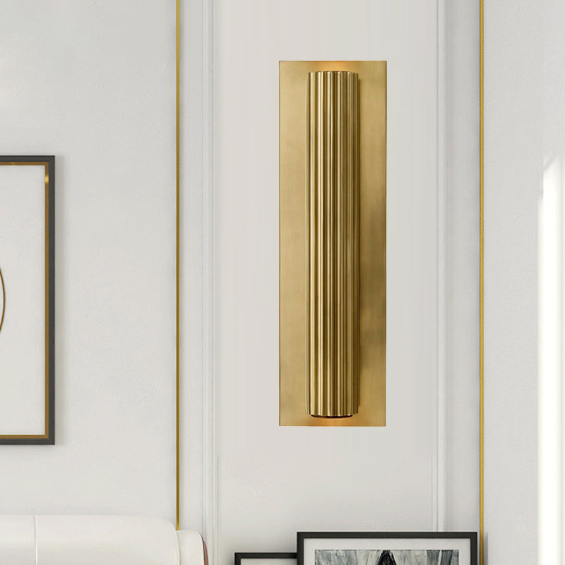 Contemporary Ribbed Wall Sconce With 2 Metallic Gold/Black Tubular Heads Gold