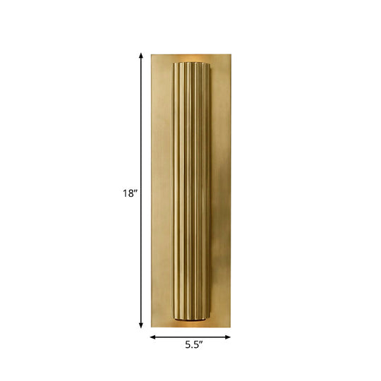 Contemporary Ribbed Wall Sconce With 2 Metallic Gold/Black Tubular Heads