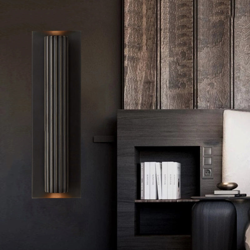 Contemporary Ribbed Wall Sconce With 2 Metallic Gold/Black Tubular Heads