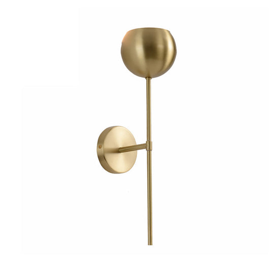 Modernist Brass Wallchiere Sconce With Gold Dome And Pencil Arm - 1-Bulb Light Fixture