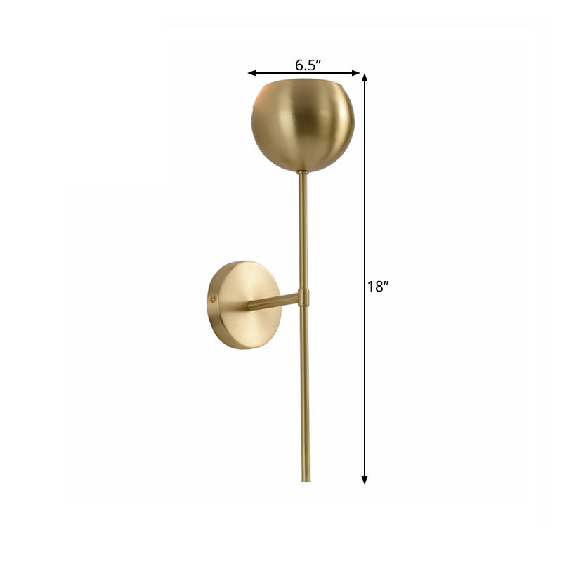 Modernist Brass Wallchiere Sconce With Gold Dome And Pencil Arm - 1-Bulb Light Fixture