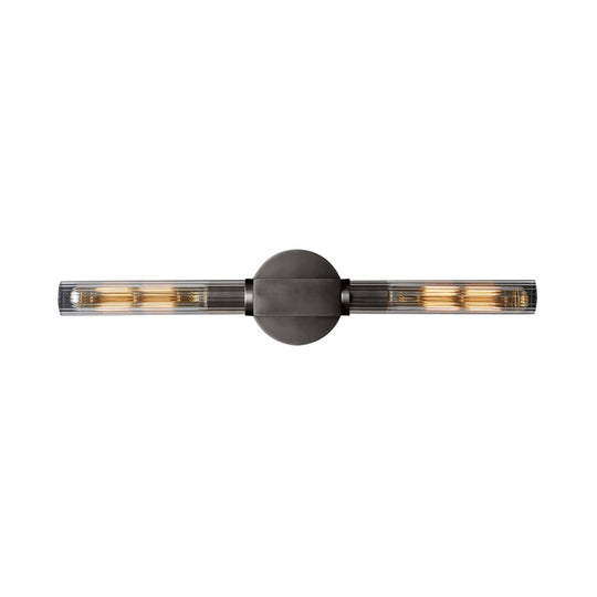 Metallic Black/Brass Tubular Sconce With Clear Glass Shade - Retro Style Wall Lamp (2-Head)