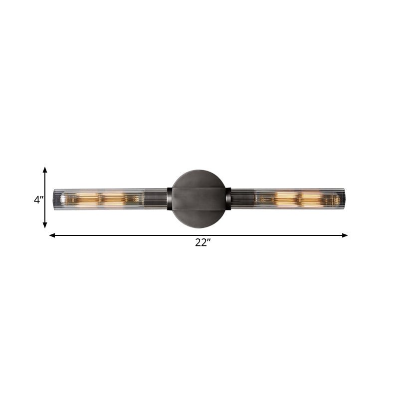 Metallic Black/Brass Tubular Sconce With Clear Glass Shade - Retro Style Wall Lamp (2-Head)