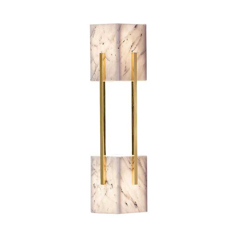 Modern Grey Marble-Like 5-Light Double Cuboid Wall Sconce With Gold Metal Bar