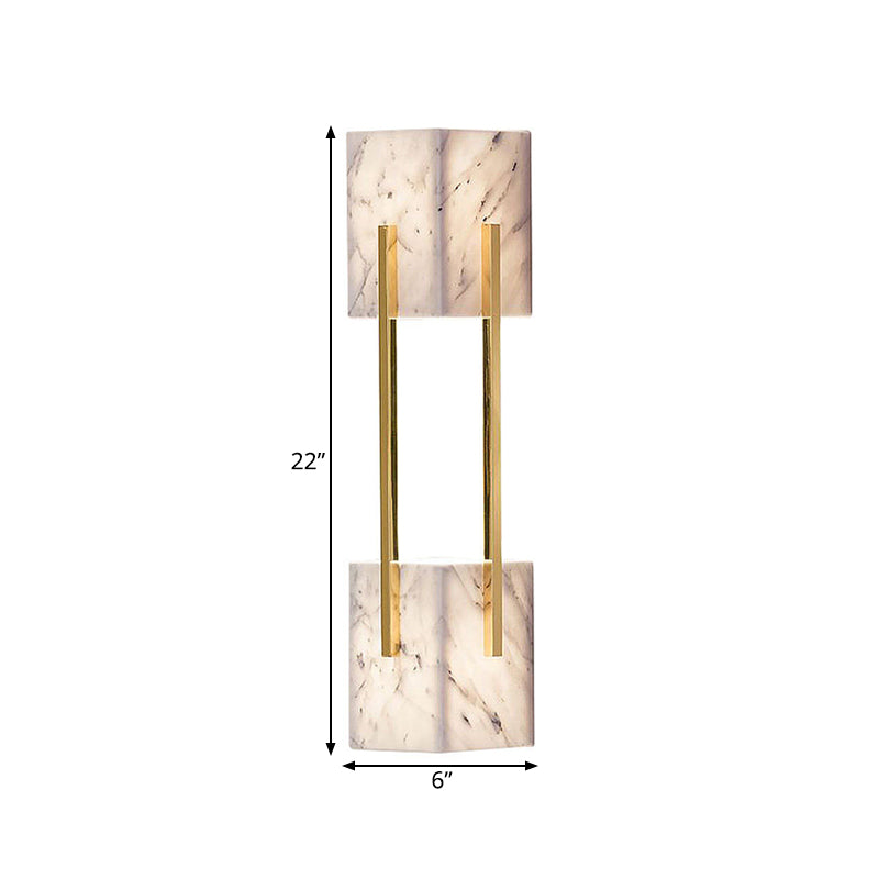 Modern Grey Marble-Like 5-Light Double Cuboid Wall Sconce With Gold Metal Bar