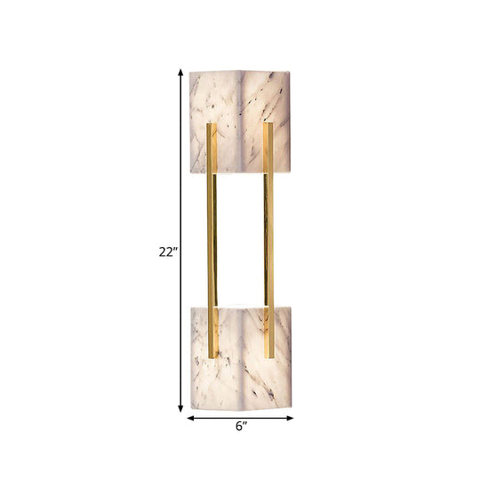 Modern Grey Marble-Like 5-Light Double Cuboid Wall Sconce With Gold Metal Bar