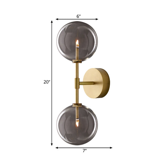 Vintage Metallic Wall Light Sconce - Black/Brass Finish 2 Bulbs Clear/Smoke Grey Glass Shade