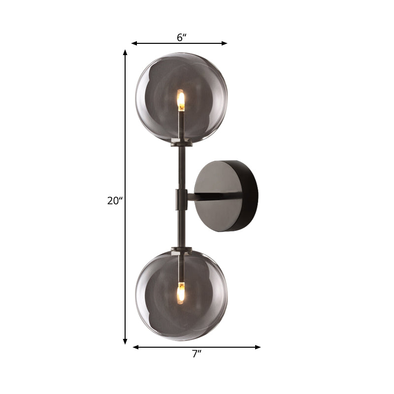 Vintage Metallic Wall Light Sconce - Black/Brass Finish 2 Bulbs Clear/Smoke Grey Glass Shade