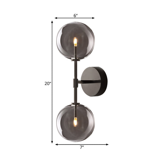 Vintage Metallic Wall Light Sconce - Black/Brass Finish 2 Bulbs Clear/Smoke Grey Glass Shade