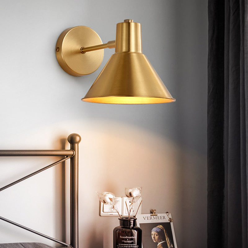 Minimalist Dome/Cone Brass Wall Mount Reading Lamp - Single Golden Sconce Light Fixture