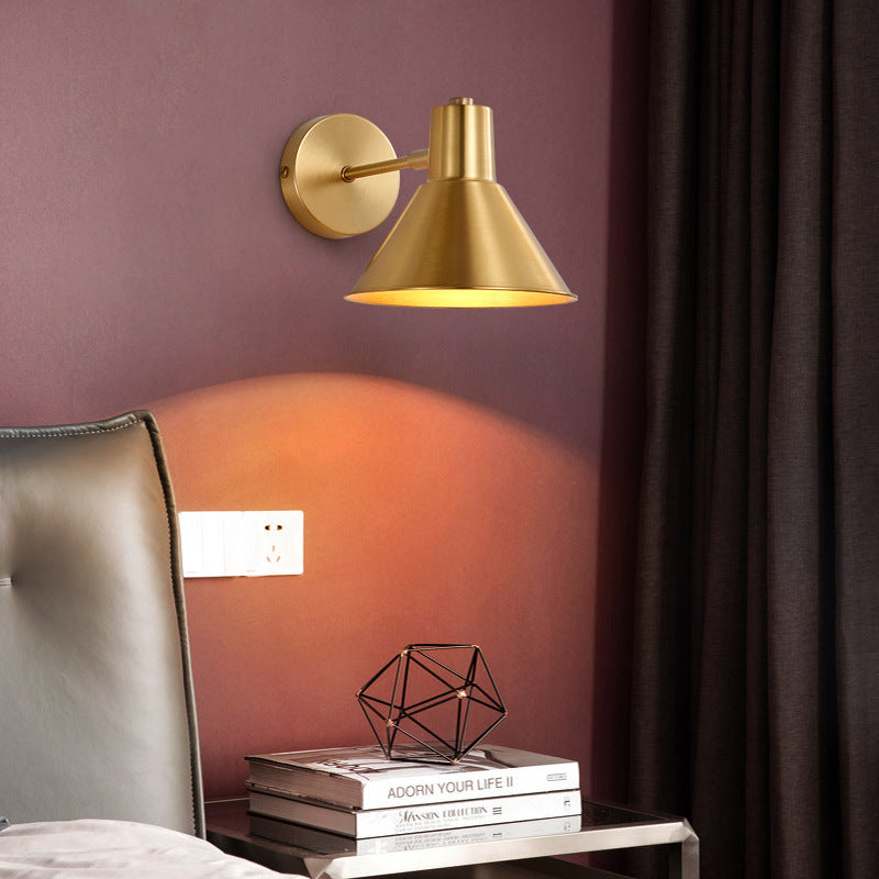 Minimalist Dome/Cone Brass Wall Mount Reading Lamp - Single Golden Sconce Light Fixture