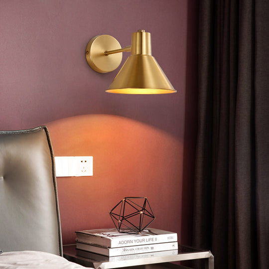 Minimalist Dome/Cone Brass Wall Mount Reading Lamp - Single Golden Sconce Light Fixture