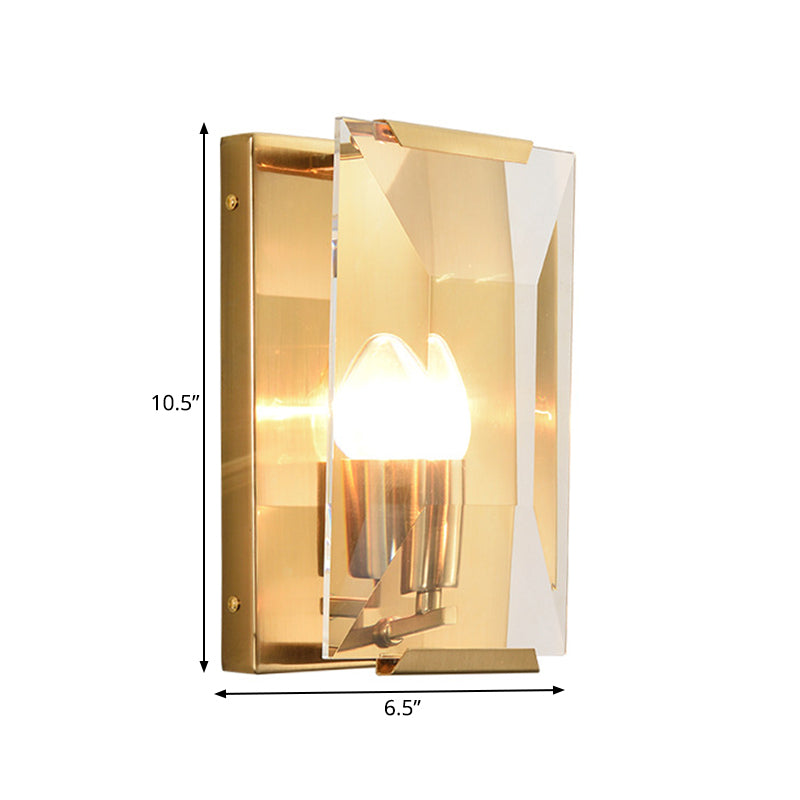 Minimalist Metal Rectangle Wall Sconce Light With Crystal Panel Shade - Black/Brass Finish