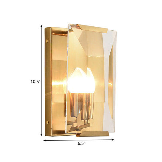 Minimalist Metal Rectangle Wall Sconce Light With Crystal Panel Shade - Black/Brass Finish