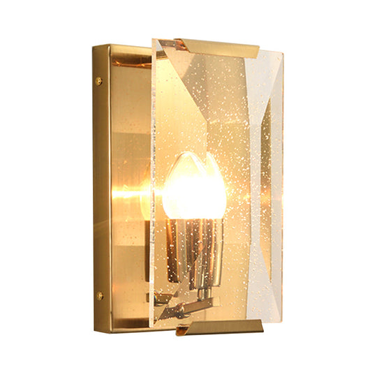 Minimalist Metal Rectangle Wall Sconce Light With Crystal Panel Shade - Black/Brass Finish