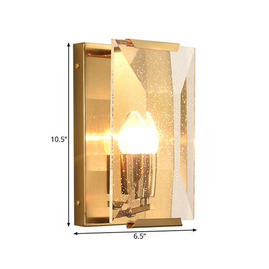 Minimalist Metal Rectangle Wall Sconce Light With Crystal Panel Shade - Black/Brass Finish