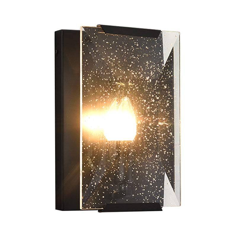 Minimalist Metal Rectangle Wall Sconce Light With Crystal Panel Shade - Black/Brass Finish