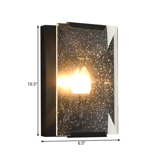 Minimalist Metal Rectangle Wall Sconce Light With Crystal Panel Shade - Black/Brass Finish