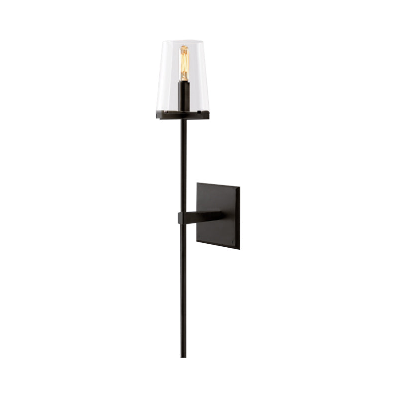 Clear Glass & White Fabric Wall Sconce With Vintage Tapered Design Black/Brass Bar - 1 Bulb Mounted