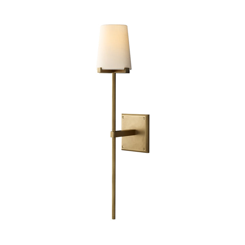 Clear Glass & White Fabric Wall Sconce With Vintage Tapered Design Black/Brass Bar - 1 Bulb Mounted