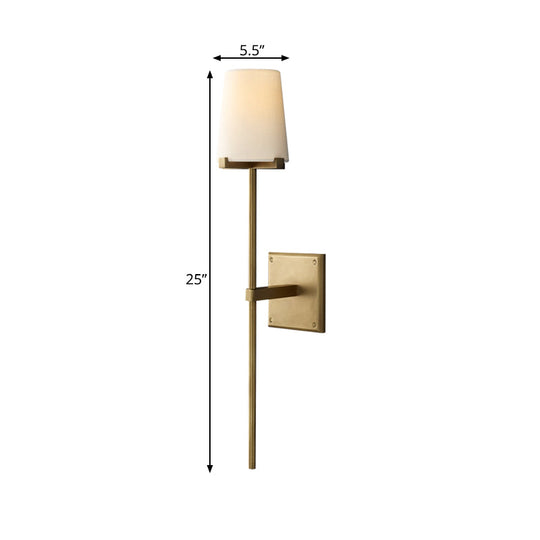 Clear Glass & White Fabric Wall Sconce With Vintage Tapered Design Black/Brass Bar - 1 Bulb Mounted