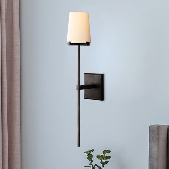 Clear Glass & White Fabric Wall Sconce With Vintage Tapered Design Black/Brass Bar - 1 Bulb Mounted