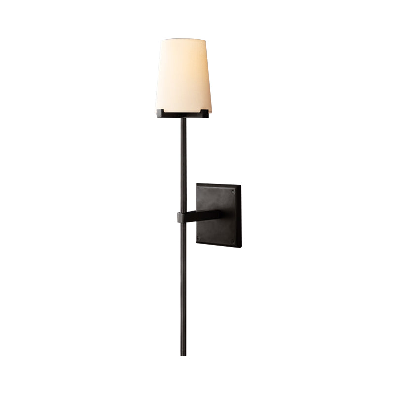 Clear Glass & White Fabric Wall Sconce With Vintage Tapered Design Black/Brass Bar - 1 Bulb Mounted