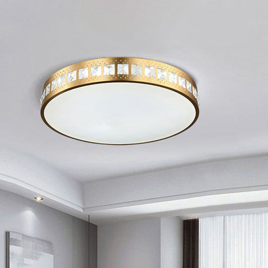 Simple K9 Crystal Gold Drum Ceiling Light - Led Flush Mount Fixture (16/19.5/23.5) 3 Color