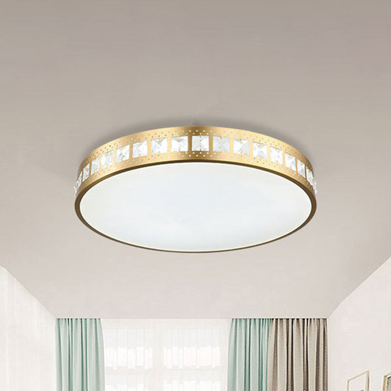 Simple K9 Crystal Gold Drum Ceiling Light - Led Flush Mount Fixture (16/19.5/23.5) 3 Color