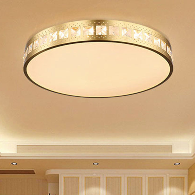 Simple K9 Crystal Gold Drum Ceiling Light - Led Flush Mount Fixture (16/19.5/23.5) 3 Color