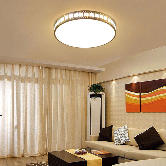 Simple K9 Crystal Gold Drum Ceiling Light - Led Flush Mount Fixture (16/19.5/23.5) 3 Color