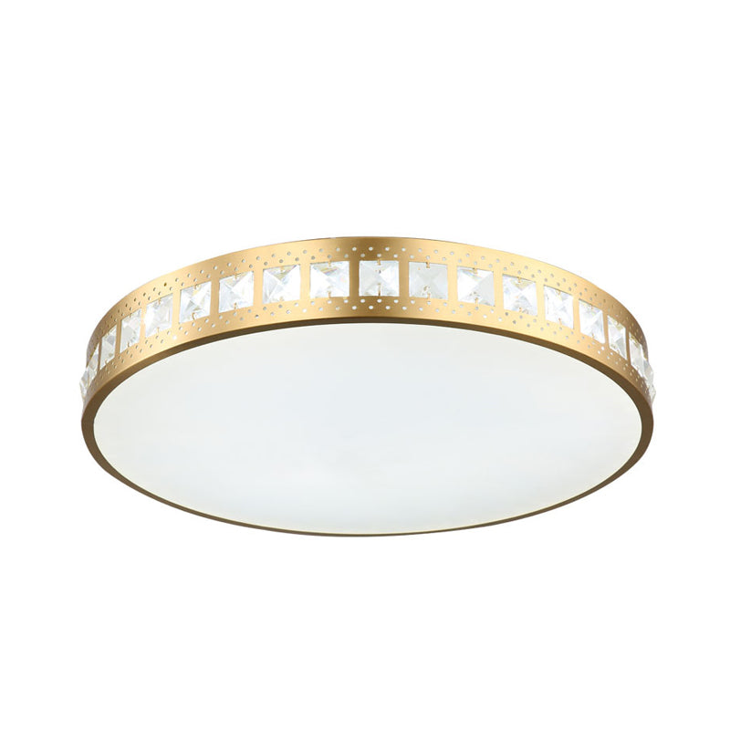 Simple K9 Crystal Gold Drum Ceiling Light - Led Flush Mount Fixture (16/19.5/23.5) 3 Color