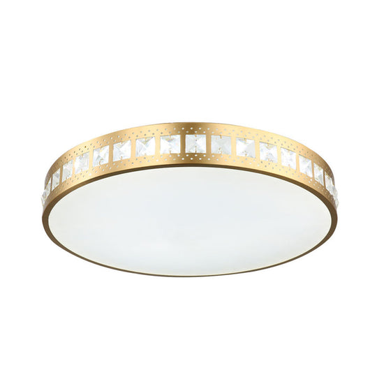 Simple K9 Crystal Gold Drum Ceiling Light - Led Flush Mount Fixture (16/19.5/23.5) 3 Color